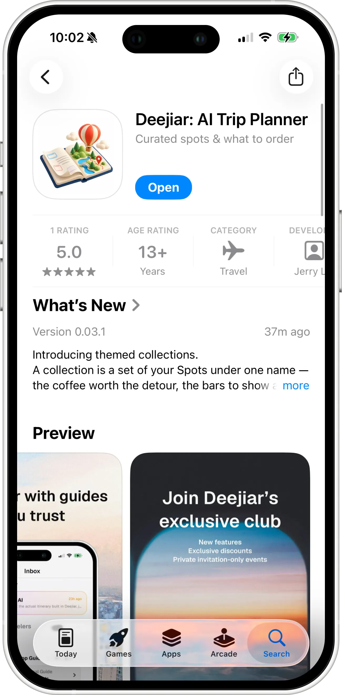 Deejiar on the App Store — "Deejiar: AI Trip Planner", Curated spots & what to order