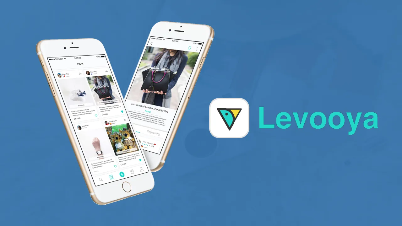 Two Levooya app screens beside the Levooya wordmark